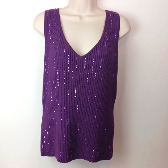 ❤️Bundle Only❤️ HILLARD & HANSON Purple Sequin Sparkly Knit Tank - Picture 1 of 11